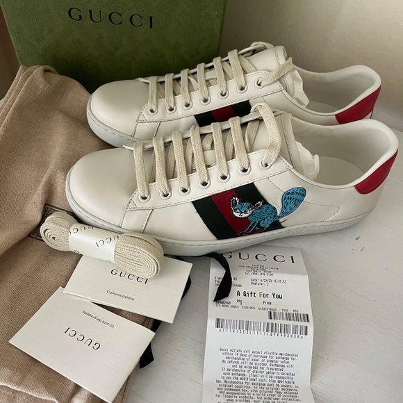 NIB GUCCI Men's Freya Hartas Ace Sneaker In White Leather Size US 7.5 G 7 - Picture 5 of 7